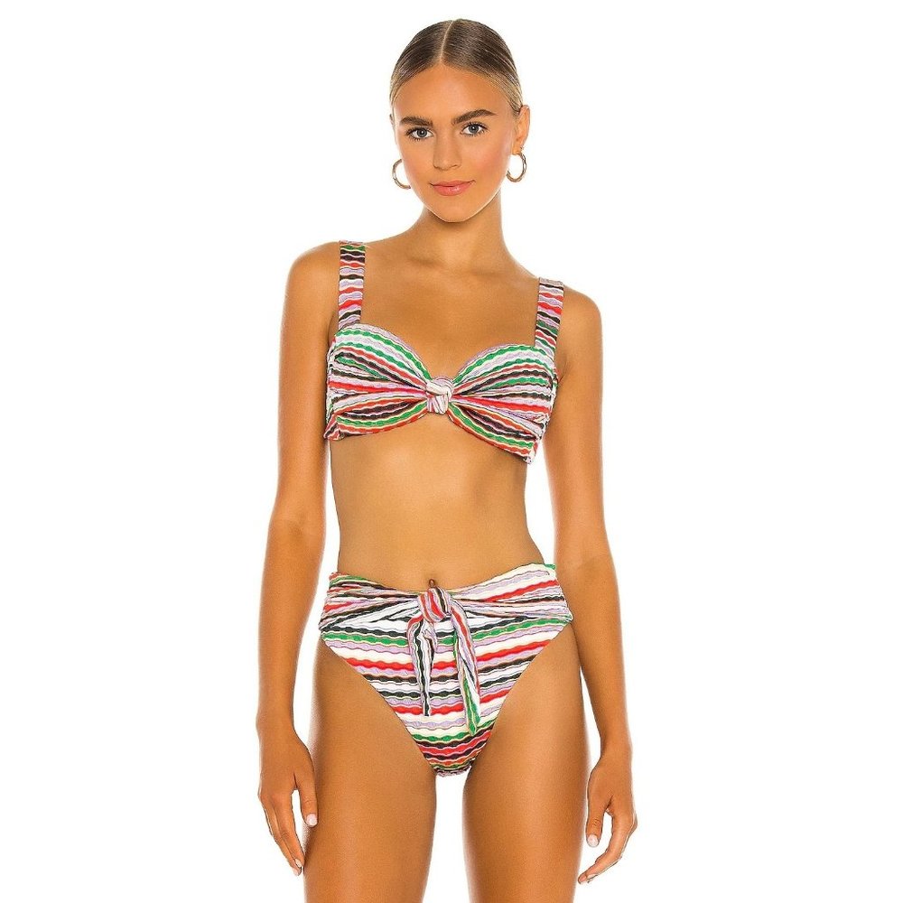 Montce Multicolor Striped Twist Front Bikini - Green, Red, Pink, Black, White